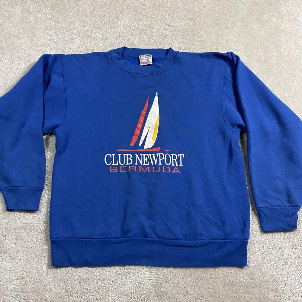 VTG Newport Sailing Sweatshirt Mens L Blue Club Bermuda Sailboat USA 90s Beach